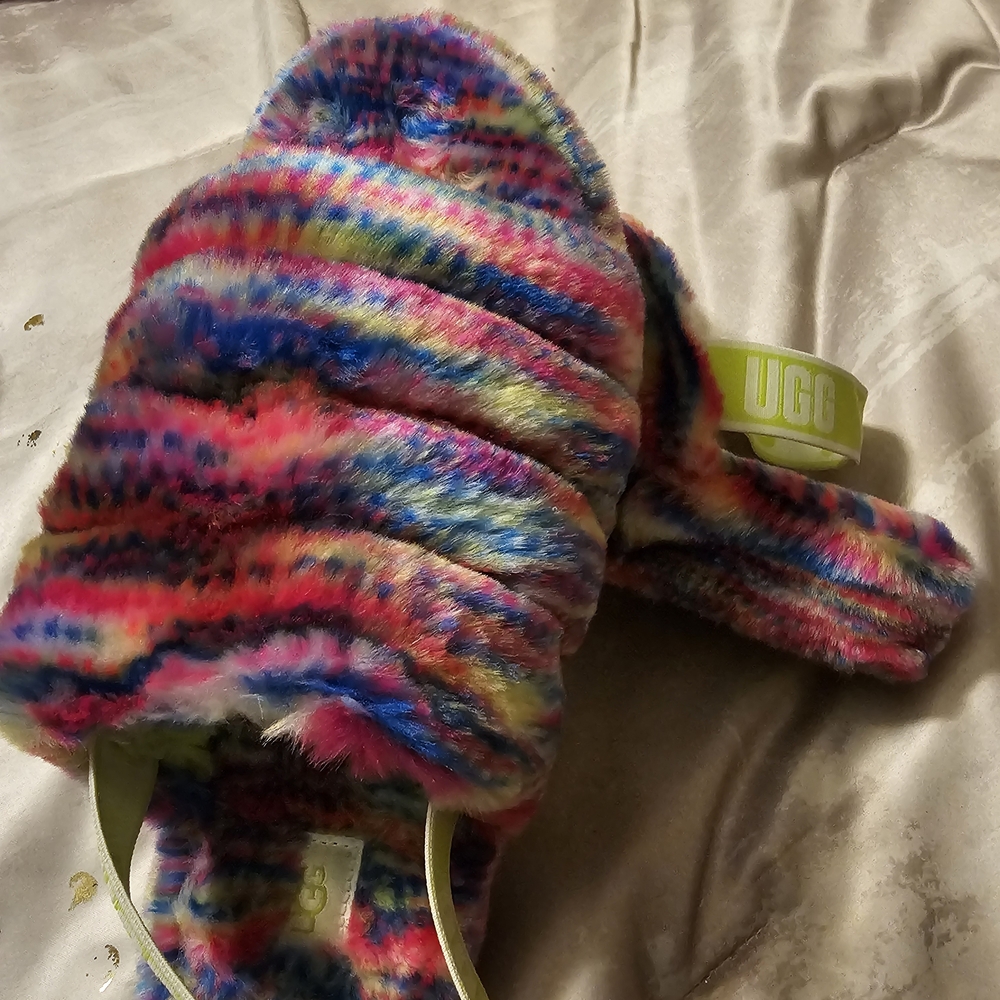 UGG Vibrant Striped Fuzzy Slippers